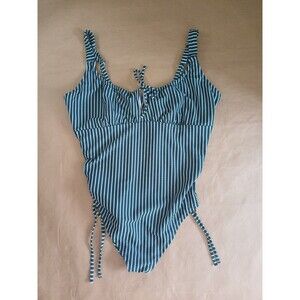 Adore Me One Piece Swimsuit Womens 3X Green Blue Striped Nautical Swimwear